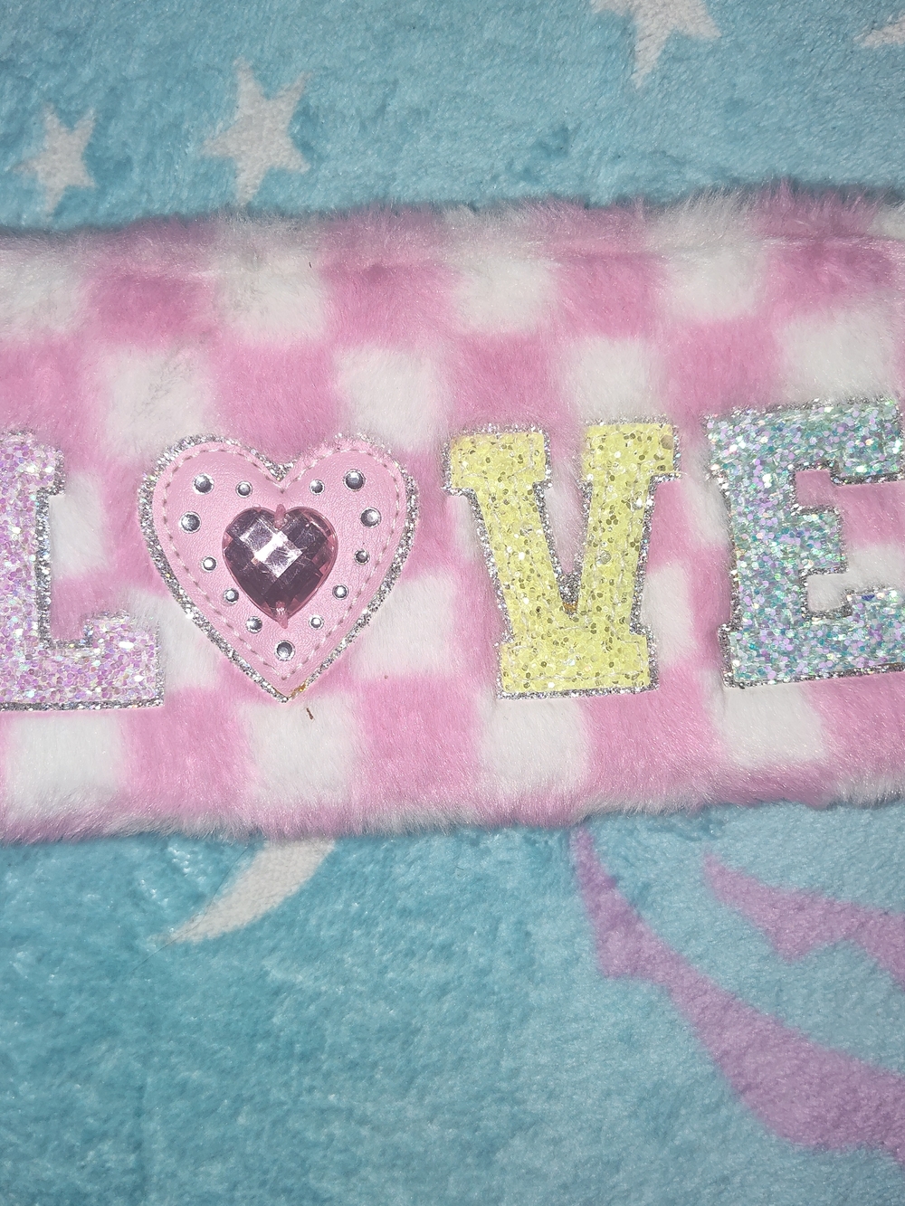 Omg Accessories Pink Faux Fur LOVE Clutch Wristlet